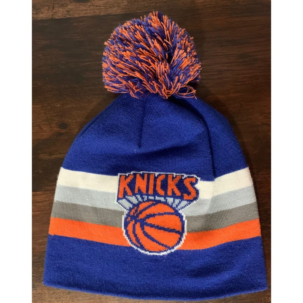 Mitchell & Ness NBA New York Knicks Knit Beanie Orange Blue White Gray Striped
